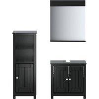 Berkfield Home 3 Piece Bathroom Furniture Set BERG Black Solid Wood Pine