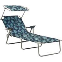 Berkfield Home Sun Lounger with Canopy Steel Leaf Print in Navy