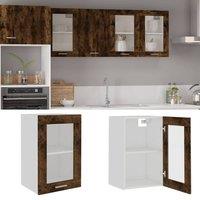 Berkfield Home Hanging Glass Cabinet Smoked Oak 40x31x60 cm Engineered Wood in Brown | Size: 40 x 31 x 60 cm