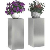 Berkfield Home Outdoor Plant Stands Pillar 2 pcs 24x24x55 cm Galvanised Steel in Grey | Size: 24 x 24 x 55 cm