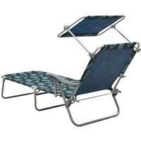 Berkfield Home Sun Lounger with Canopy Steel Leaf Print in Navy