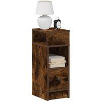 Berkfield Home Bedside Cabinet with Drawer Smoked Oak 25x31x66 cm in Brown | Size: 25 x 31 x 66 cm