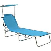Berkfield Home Folding Sun Lounger with Canopy Steel Turquoise & Blue in Black