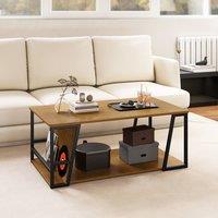 Costway Rectangle Coffee Table 2-tier Cocktail Center Accent Table w/ Shelf in Natural