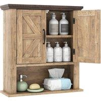Costway Medicine Cabinet w/ Doors Farmhouse Wall Mounted Bathroom Cabinet in Brown