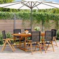 Berkfield Home 7 Piece Garden Dining Set Black Poly Rattan & Solid Wood