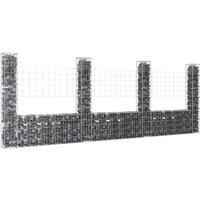 Berkfield Home U-shape Gabion Basket with 4 Posts Iron 380x20x150 cm in Silver | Size: 380 x 20 x 150 cm