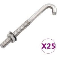 Berkfield Home Anchored J-Bolt w/Nut & Washer M8x120 mm 25 Sets in Silver
