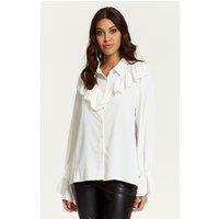 HOXTON GAL Women's Oversized Frilled Front Shirt with Detailed in White | Size: 12-14