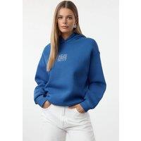 WOVCOR Women's Embroidered Oversized Fleece Hoodie in Blue | Size: XS