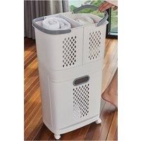Living and Home 3 Compartment Laundry Baskets Laundry Sorter Rolling Laundry Hamper in White