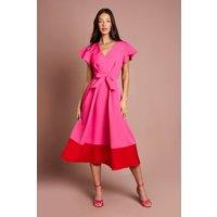 Coast Women's Crepe Bow Detail Frill Sleeve Midi Dress in Magenta | Size: 12