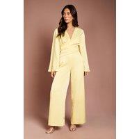 Coast Women's Wrap Waist Satin Jumpsuit With Flare Sleeve in Lemon | Size: 10