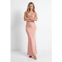 MissPap Women's Premium Satin Cowl Neck Fishtail Maxi Bridesmaid Dress in Apricot | Size: 14