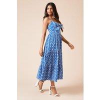 Dorothy Perkins Women's Petite Tie Front Broderie Midi Dress in Cobalt | Size: 8