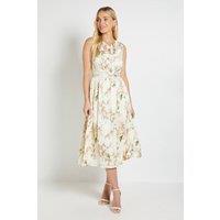 Wallis Women's Petite Crepe Cowl Pleated Midi Dress in Ivory | Size: 18