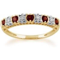 Gemondo Women's Classic Round Garnet & Diamond Half Eternity Ring in 9ct Yellow Gold in Red | Size: Medium
