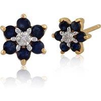 Gemondo Women's 9ct Yellow Gold Floral Round Sapphire & Diamond 6 Stone Cluster Stud Earrings in Blue