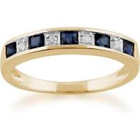 Gemondo Women's Classic Square Sapphire & Diamond Half Eternity Ring in Yellow 9ct Gold in Blue | Size: Medium