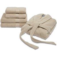 CHRISTY Women's Supreme Robe & Supima Cotton Robe & Towel Gift Set in Beige | Size: Small