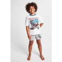 Brand Threads Hot Wheels Short Pyjama Set in White | Size: 4-5 Years