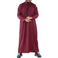 Arabic Thobes Men's Thobe Jubba Emirati Islamic Arabic Eid Embroidery Kaftan Jubbah Robe in Wine | Size: Medium