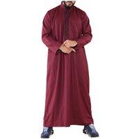 Arabic Thobes Men's Thobe Jubba Emirati Islamic Arabic Eid Embroidery Kaftan Jubbah Robe in Wine | Size: 2XL
