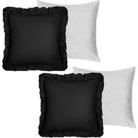 OHS 2 Pack Linen Frill Cushion Covers Filled Home Living Luxury in Black | Size: 45 cm x 45 cm