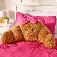 OHS Bowed Croissant Cuddle Cushion Novelty Reading Pillow in Brown