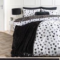 OHS Watercolour Hearts Duvet Cover Set Microfibre Bedding with Pillowcase in Black | Size: King