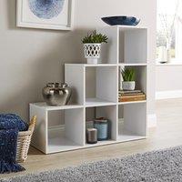 Home Source Step Style Storage Cube 6 Shelf Bookcase Wooden Display Staircase Unit in White