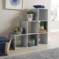 Home Source Step Style Storage Cube 6 Shelf Bookcase Wooden Display Staircase Unit in Grey
