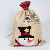 Shatchi Large Santa Sack Stocking Printed Pattern Burlap Hessian Linen Xmas Sock Hanging Gift Bags 70x50cm in Brown | Size: 70x50 cm