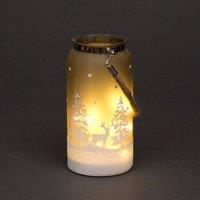 Shatchi 23cm Christmas Decorated Jar Table Winter Forest Scene Lantern in Silver