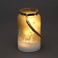 Shatchi 16cm Christmas Decorated Jar Table Forest Scene Frosty Lantern in Silver