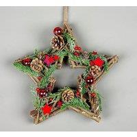 Shatchi 35cm B/O LED Twig Hanging Star Red