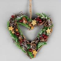 Shatchi 30cm Prelit Heart Wreath Battery Operated - Wooden Twigs Base Decorated