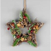 Shatchi 35cm B/O LED Twig Hanging Star Red/Brown