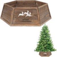 Shatchi 31.5inch Christmas Tree Skirt Foldable Wooden Box Xmas Tree Stand Base Cover Tree Collar Trunk Basket Ring for Tree Decorations