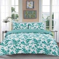 Homes-Linen Luxury Ellie Teal Leaf Reversible Duvet Cover Set Easy Care | Size: Super King