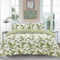Homes-Linen Ellie Leaf Reversible Floral Duvet Cover Set Easy Care in Green | Size: Double