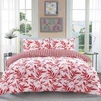 Homes-Linen Ellie Leaf Reversible Floral Duvet Cover Set Easy Care in Red | Size: Super King