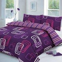 Homes-Linen Blake Geometric Reversible Duvet Cover Bedding Set in Aubergine | Size: Single
