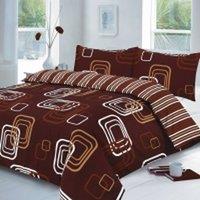 Homes-Linen Blake Geometric Reversible Duvet Cover Bedding Set in Chocolate | Size: Super King
