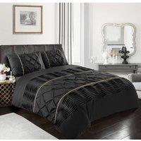 Homes-Linen Luxury Eleanor Pintuck Stripes Duvet Cover Set in Black | Size: Double