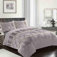 Homes-Linen Luxury Eleanor Pintuck Stripes Duvet Cover Set in Silver | Size: Super King