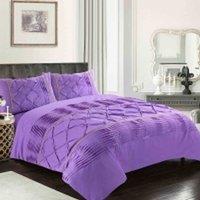 Homes-Linen Luxury Eleanor Pintuck Stripes Duvet Cover Set in Lilac | Size: King