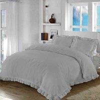 Homes-Linen Santiago Frilled Edge Polycotton Duvet Cover Set in Silver | Size: Super King