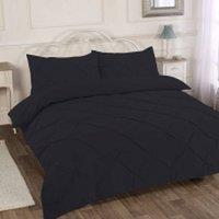 Homes-Linen Luxury Alexandra Pintuck Pleated Duvet Cover Set in Black | Size: Single