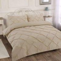 Homes-Linen Luxury Alexandra Pintuck Pleated Duvet Cover Set in Beige | Size: Double